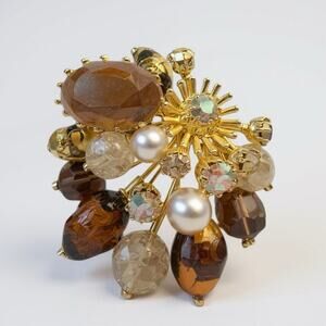 Kramer Made in Austria Floral Brooch, Rhinestones & Enamel Pastels 1950s Vintage